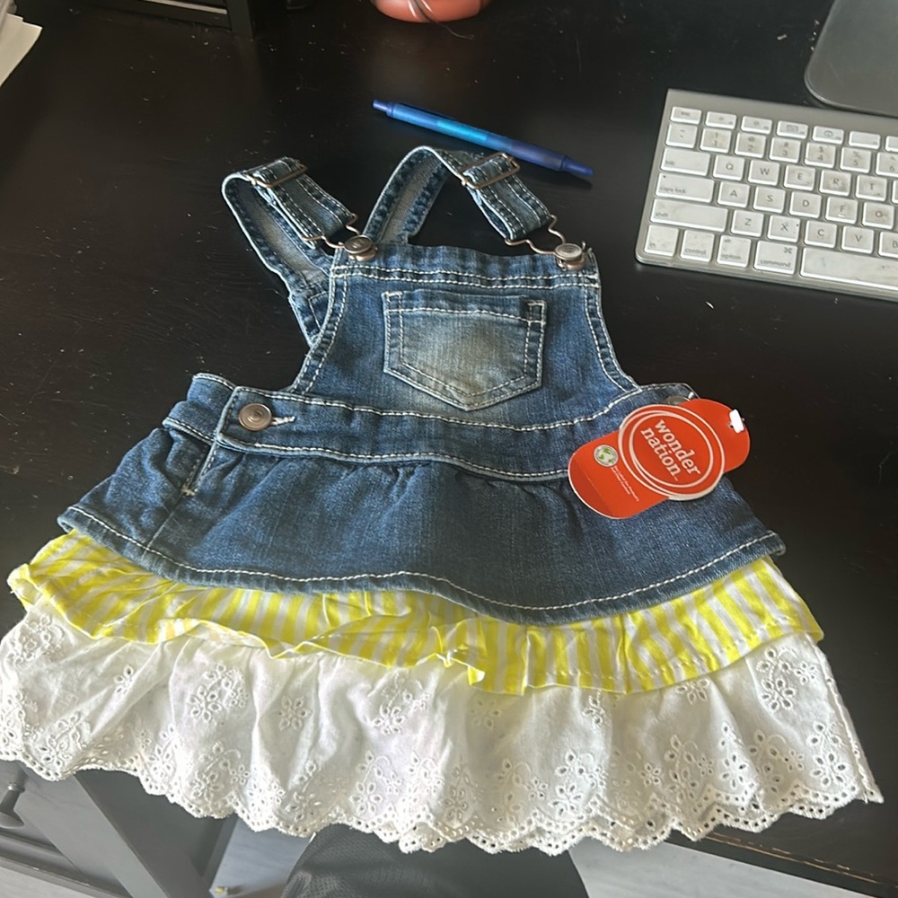 Overalls skirt for little girls 12 month blue and yellow
